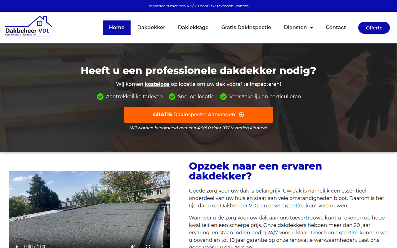 Screenshot van dakbeheervdl.nl