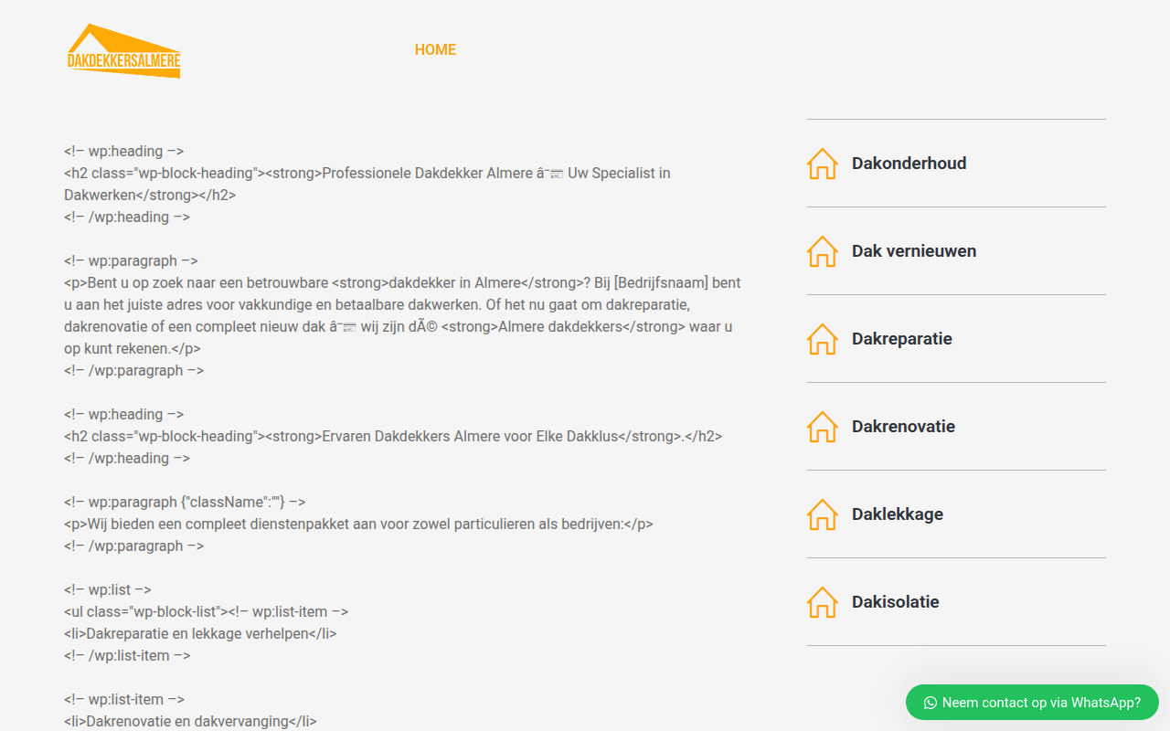 Screenshot van dakdekkersalmere.nl