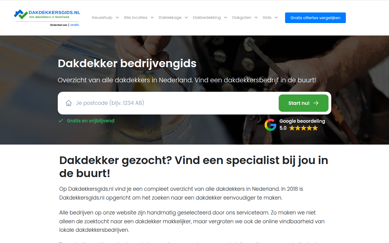 Screenshot van dakdekkersgids.nl