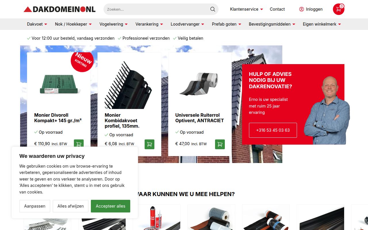Screenshot van dakdomein.nl