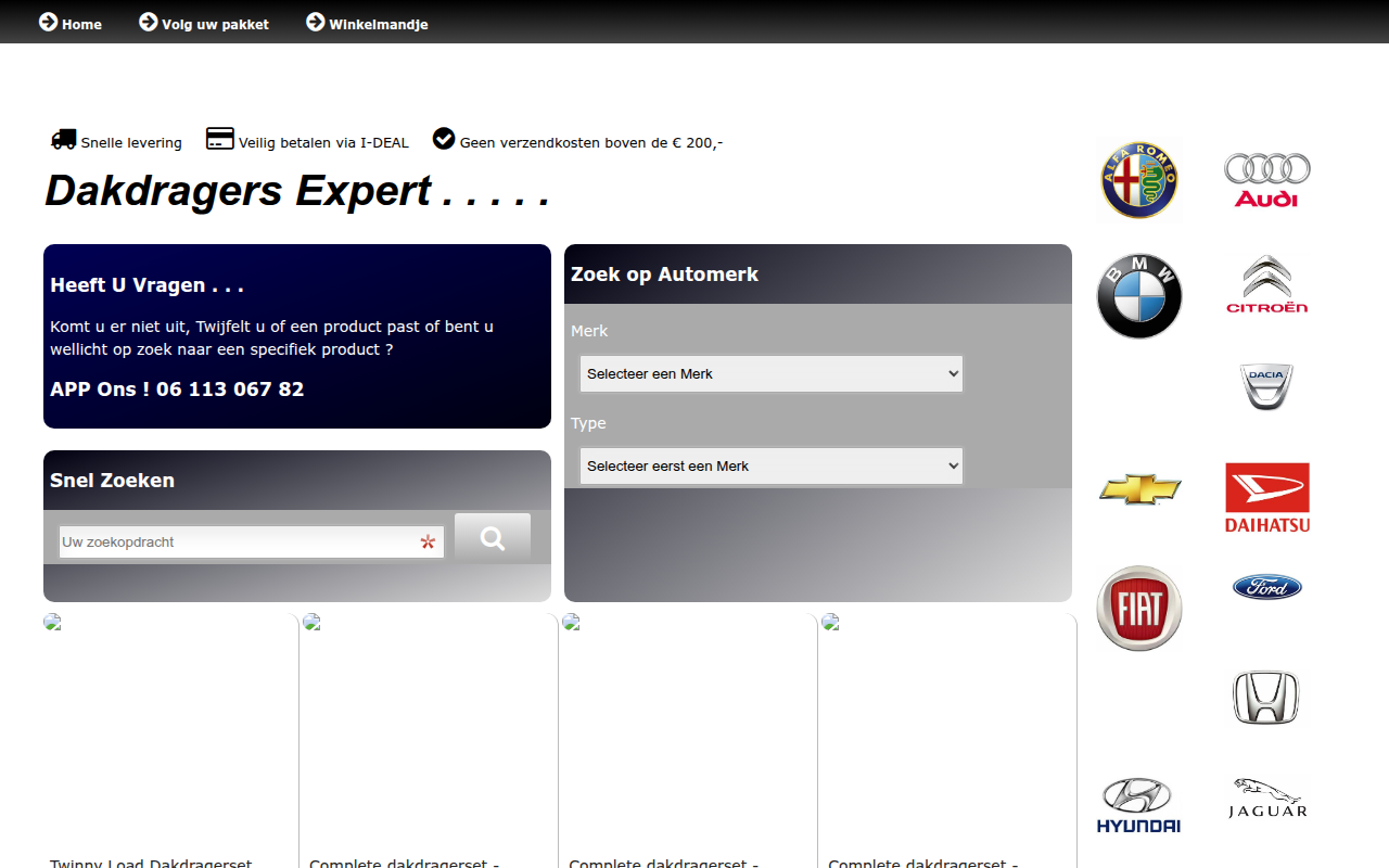 Screenshot van dakdragersexpert.nl