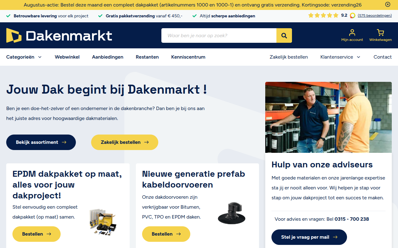 Screenshot van dakenmarkt.nl