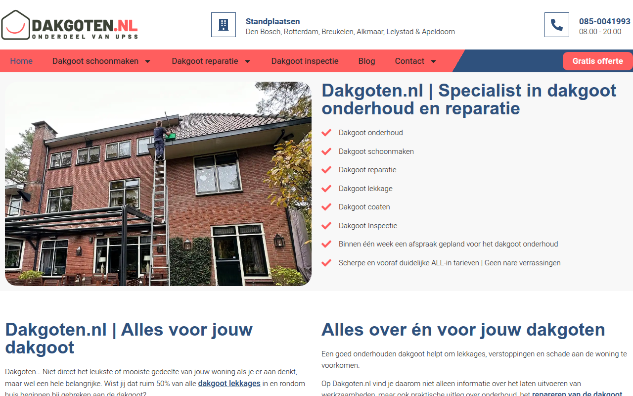 Screenshot van dakgoten.nl
