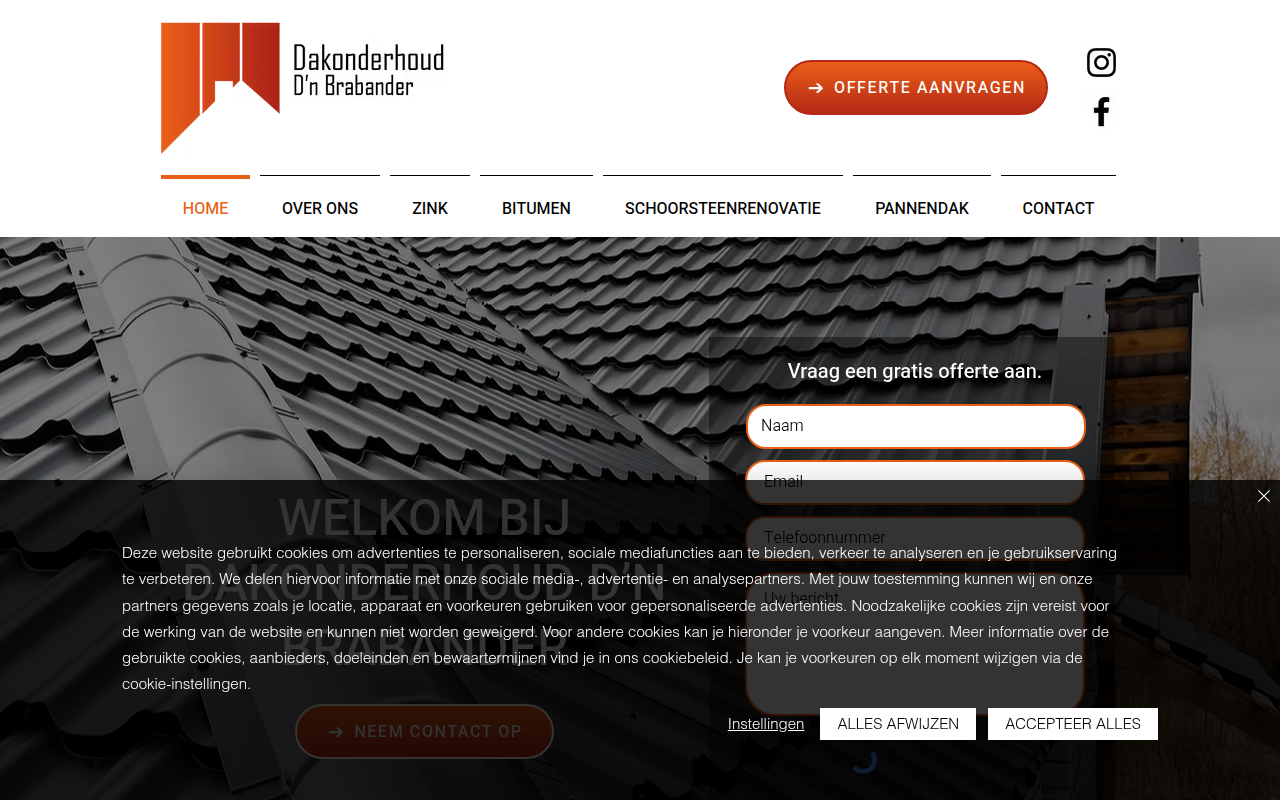Screenshot van dakonderhoud-dnbrabander.nl
