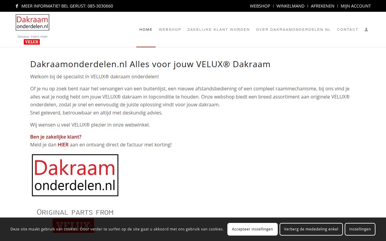 Screenshot van dakraamonderdelen.nl
