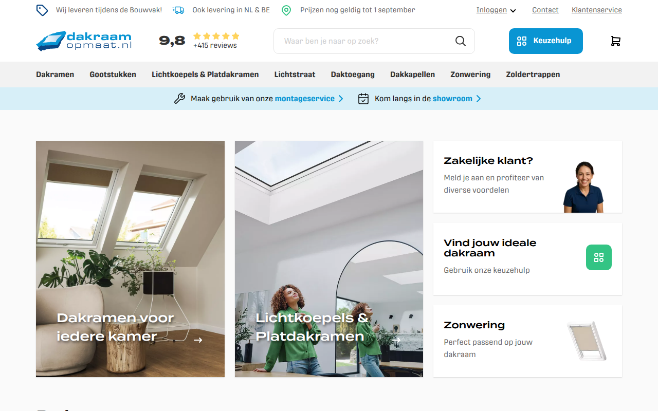 Screenshot van dakraamopmaat.nl