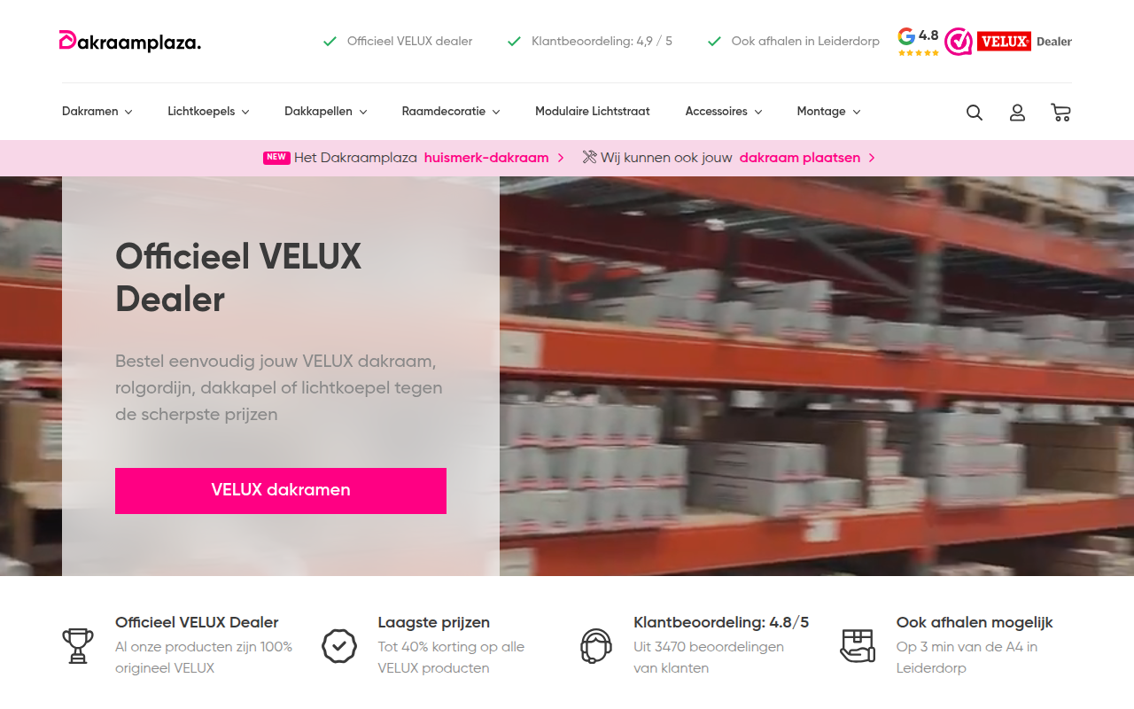 Screenshot van dakraamplaza.nl