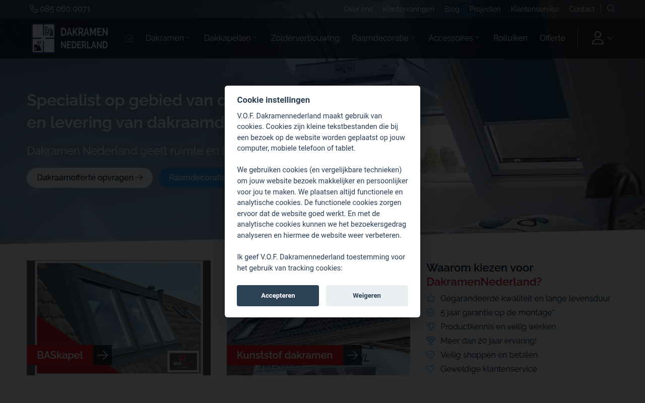 Screenshot van dakramennederland.nl