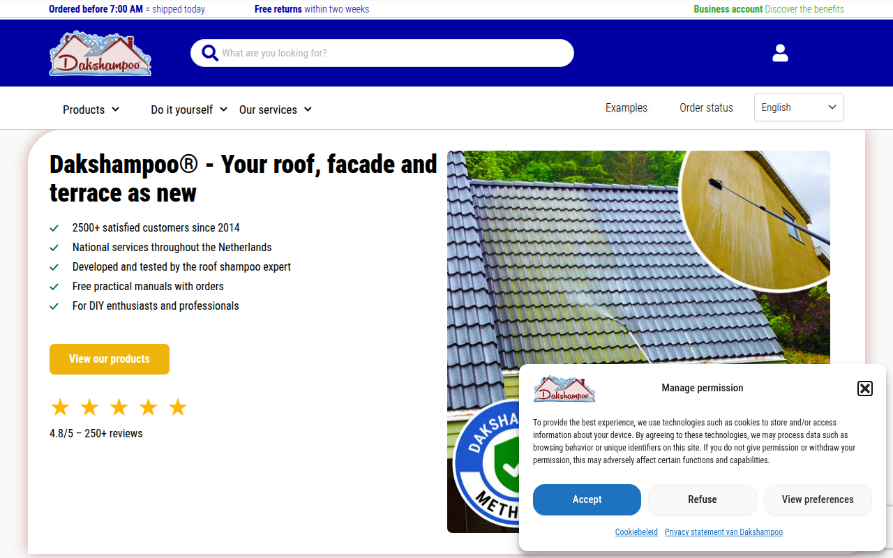 Screenshot van dakshampoo-shop.nl