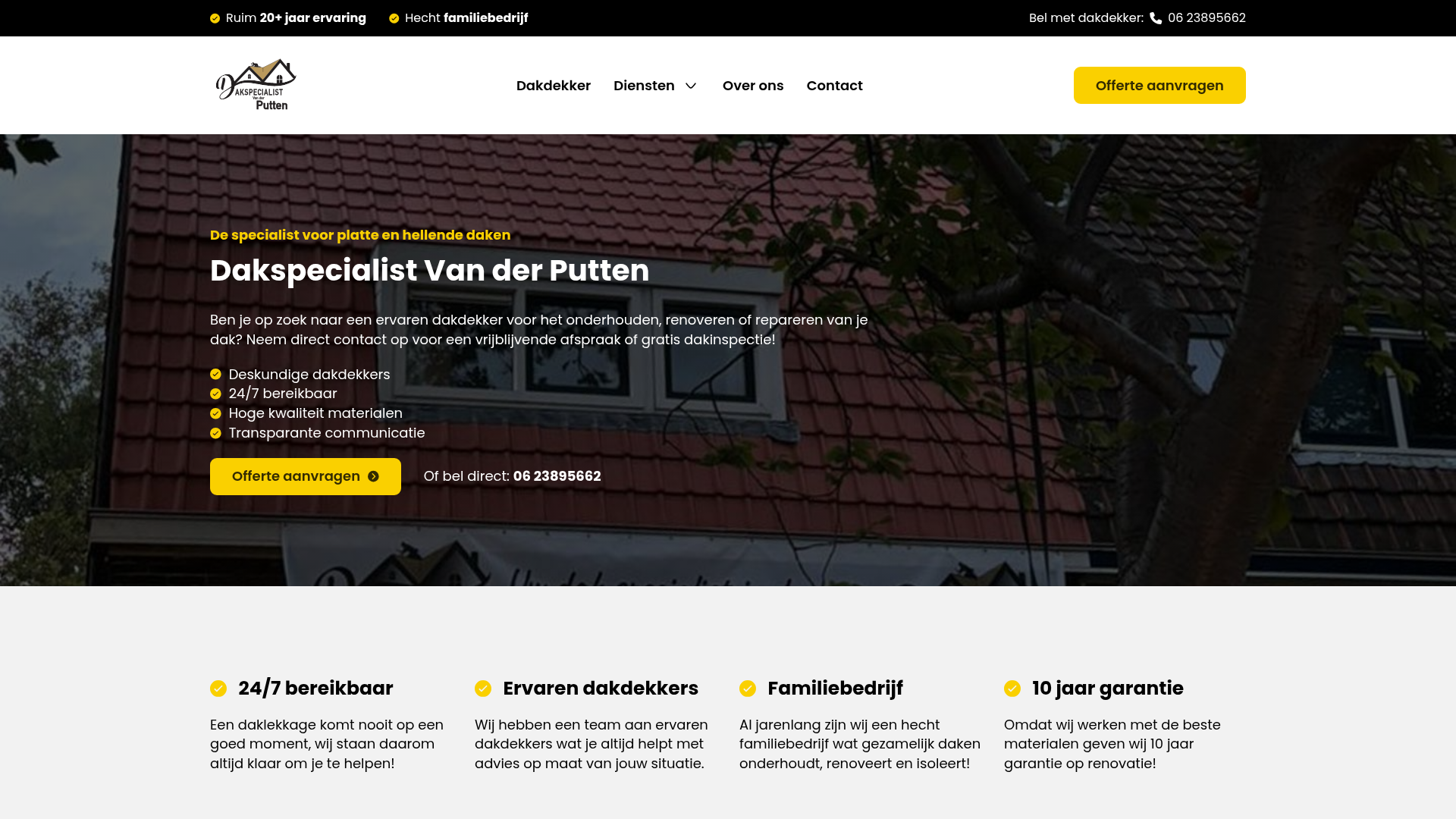 Screenshot van dakspecialistvdputten.nl