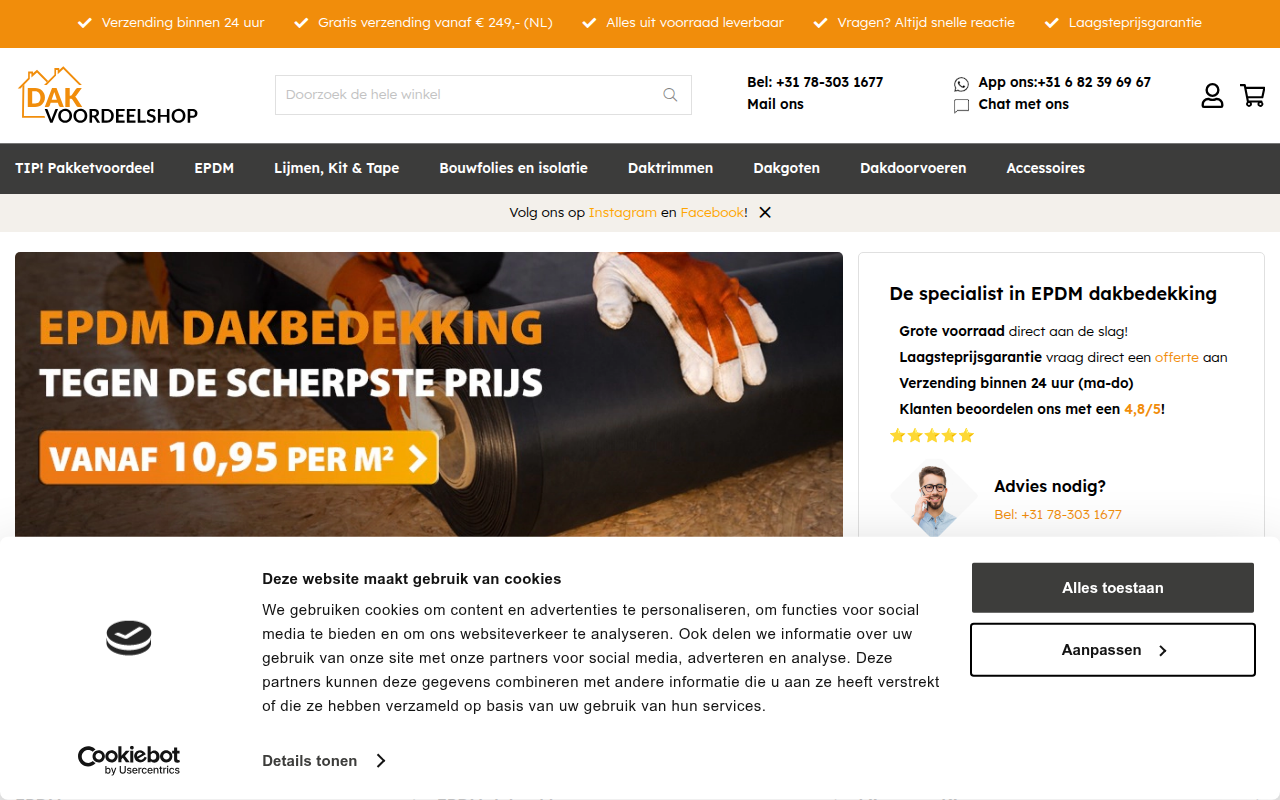 Screenshot van dakvoordeelshop.nl