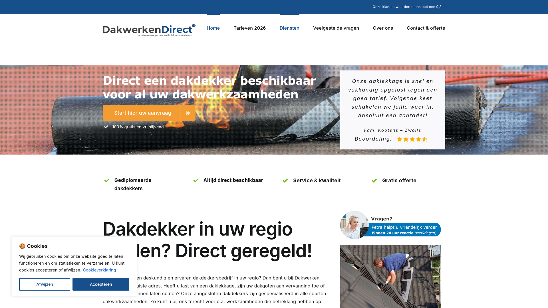 Screenshot van dakwerkendirect.nl