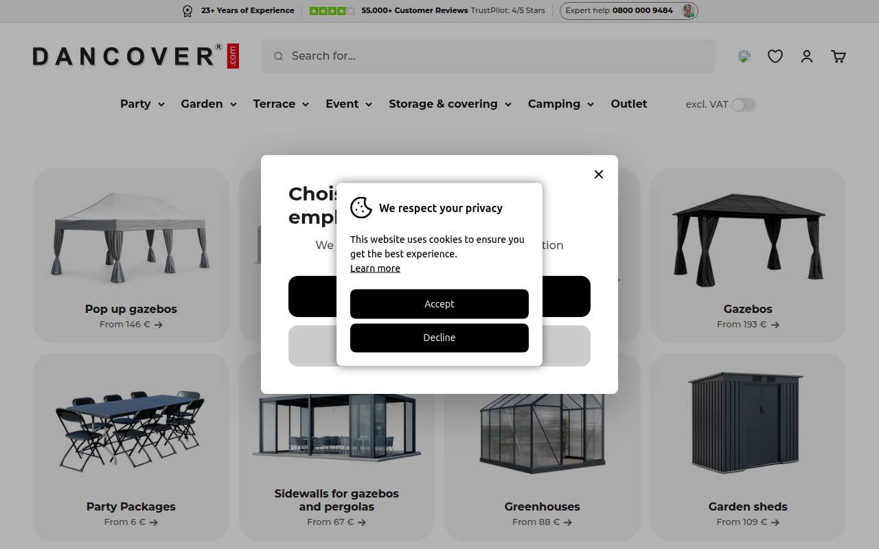 Screenshot van dancovershop.eu