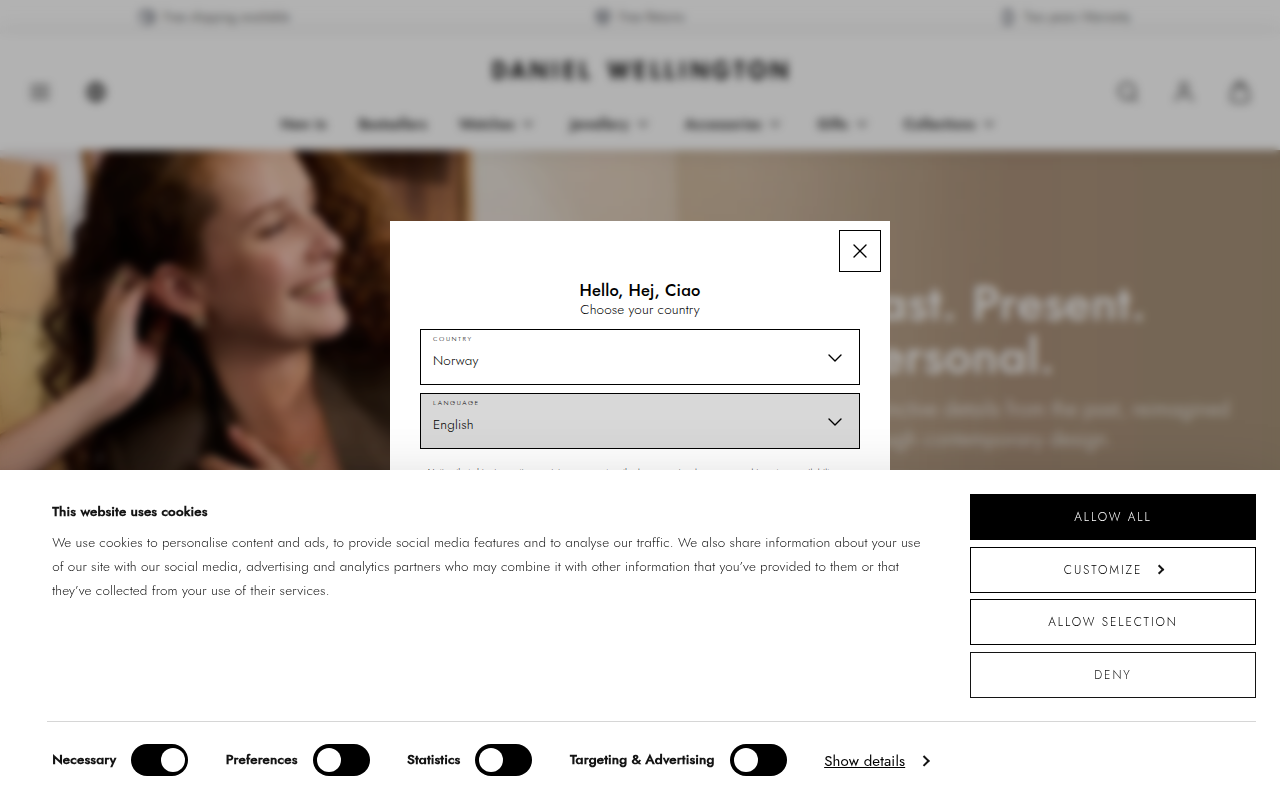 Screenshot van danielwellington.com