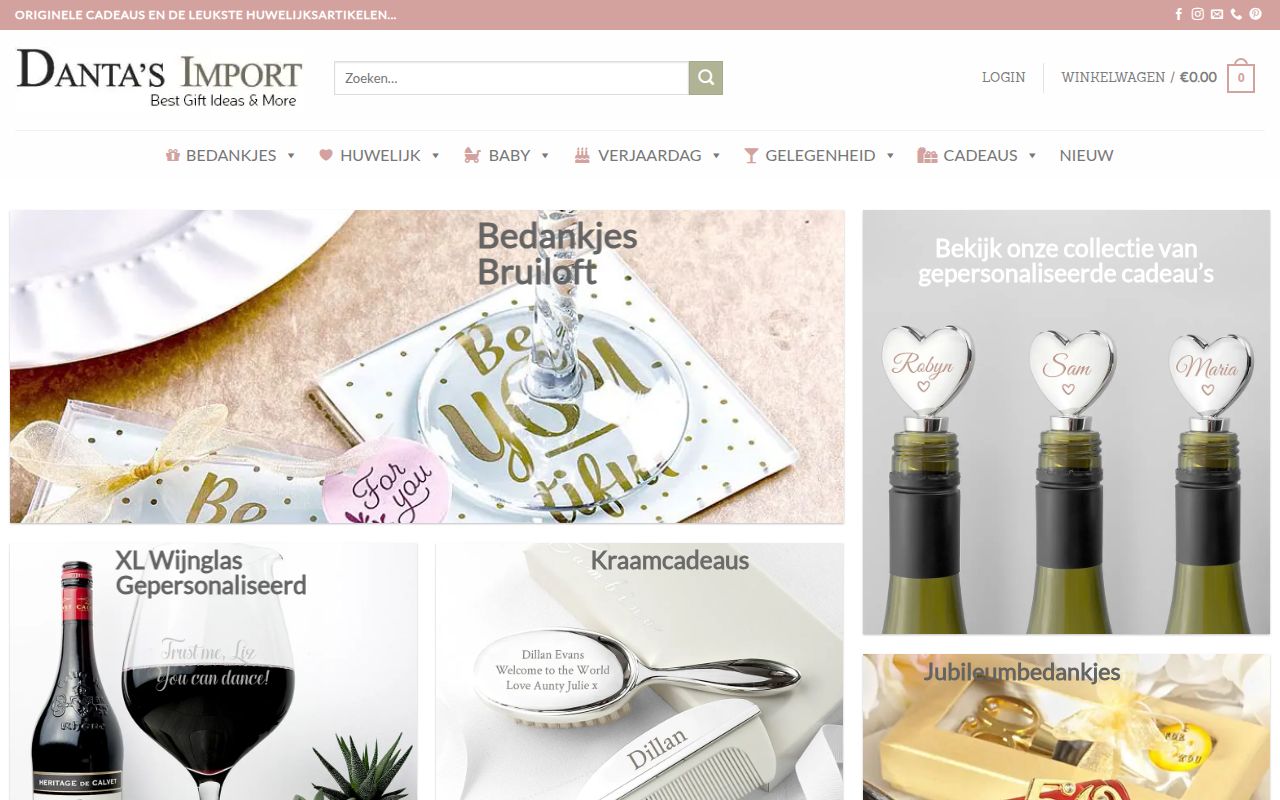 Screenshot van dantasimport.nl
