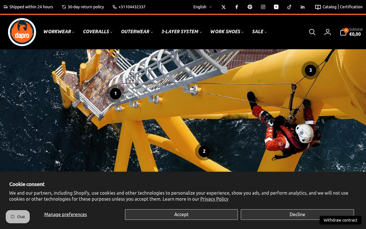 Screenshot van dapro-safety.com