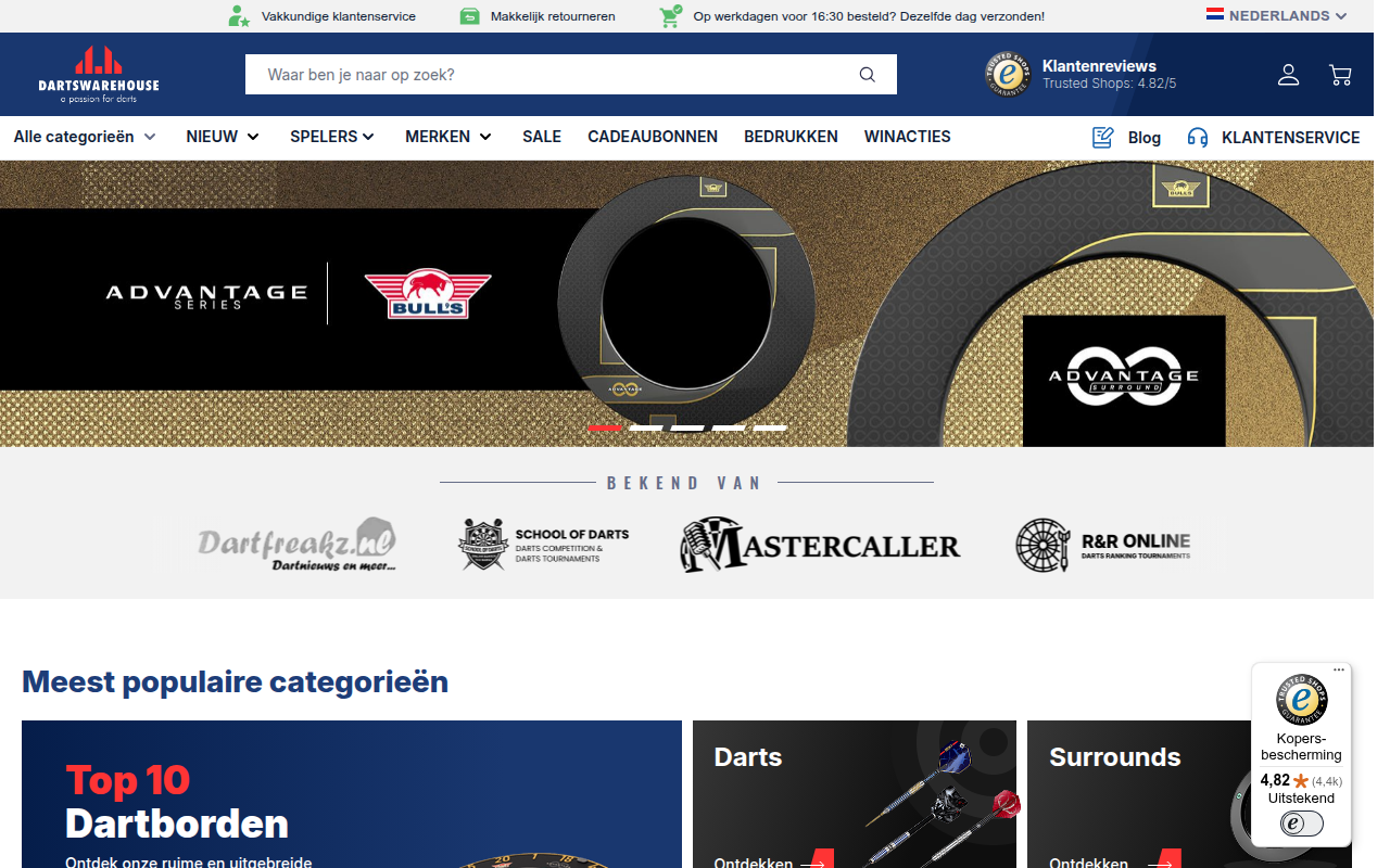 Screenshot van dartswarehouse.nl