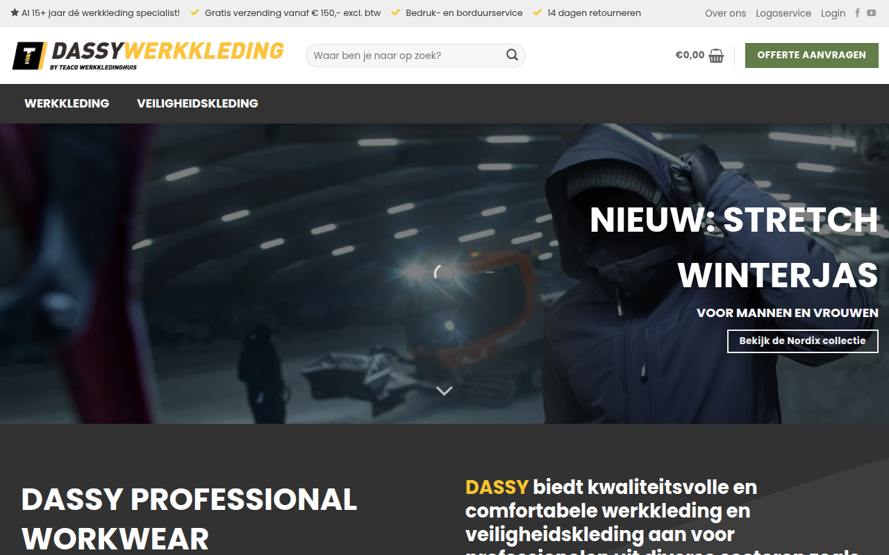 Screenshot van dassywerkkleding.nl