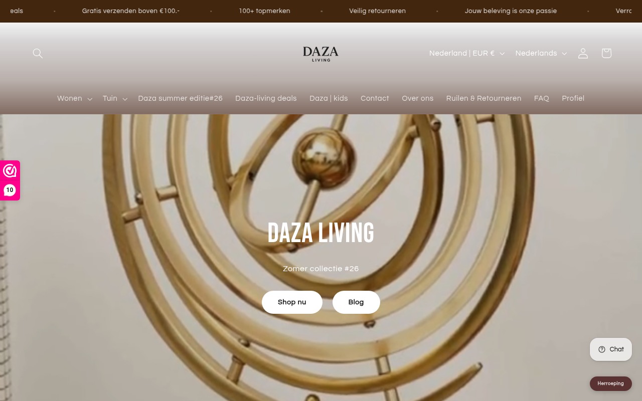 Screenshot van daza-living.nl