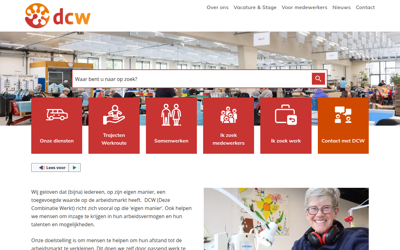 Screenshot van dcw.nl