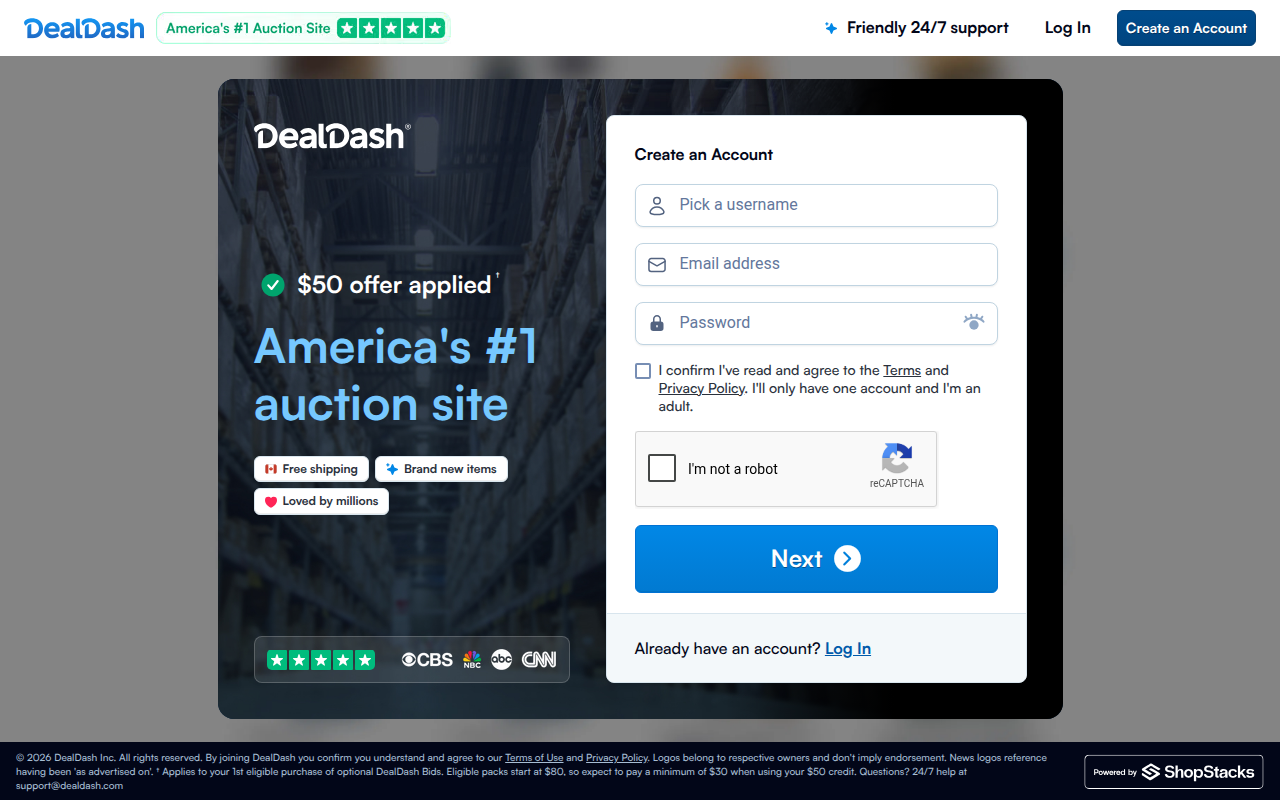 Screenshot van dealdash.com