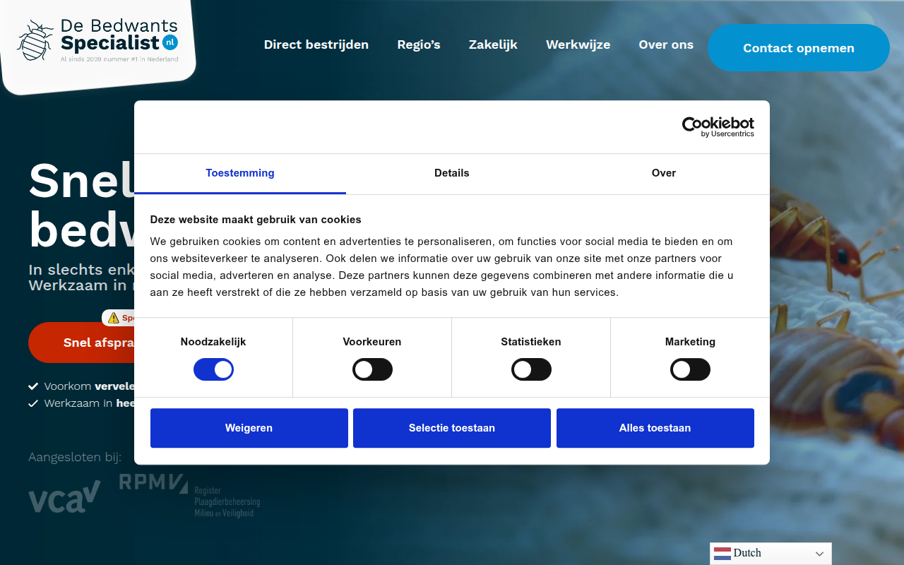 Screenshot van debedwantsspecialist.nl