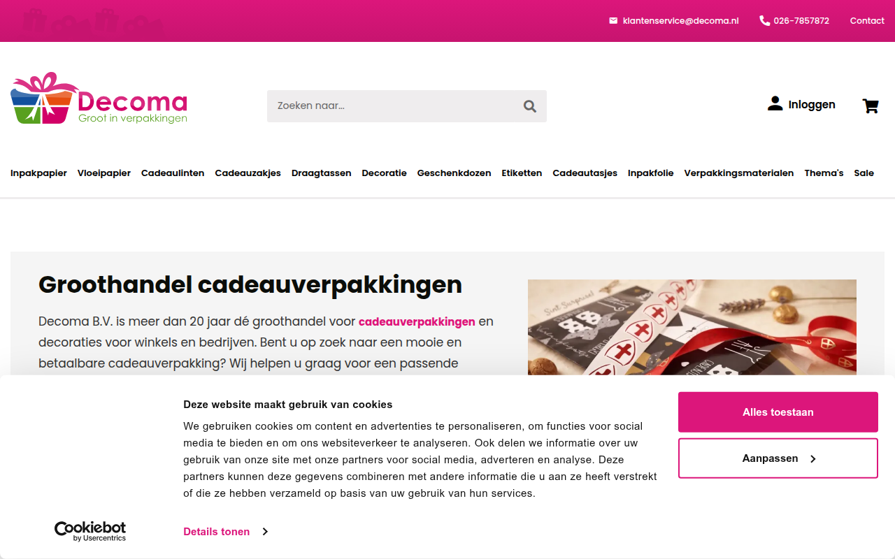 Screenshot van decoma.nl