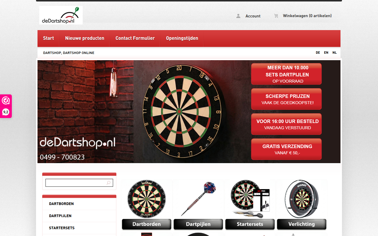 Screenshot van dedartshop.nl