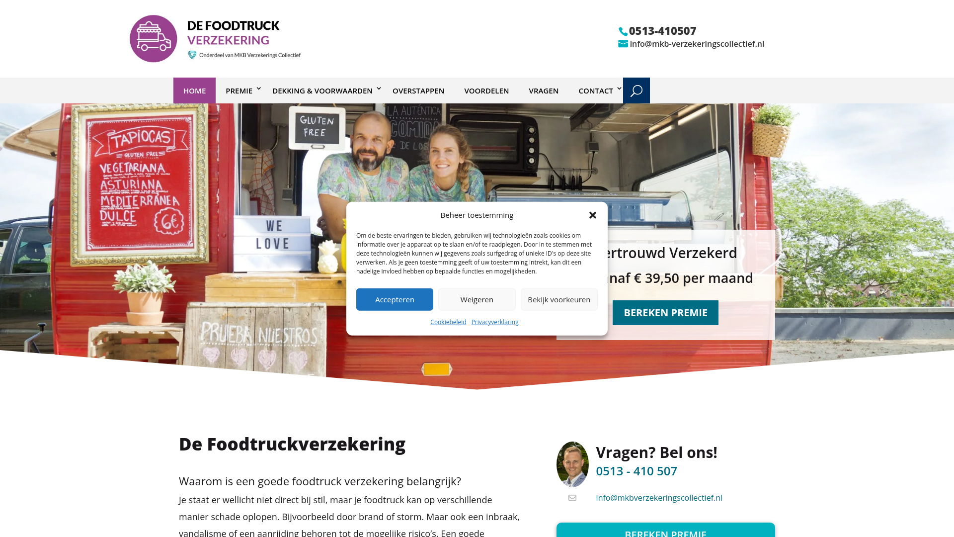 Screenshot van defoodtruckverzekering.nl