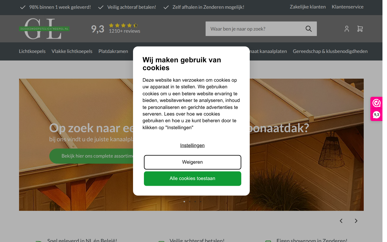 Screenshot van degoedkoopstelichtkoepel.nl