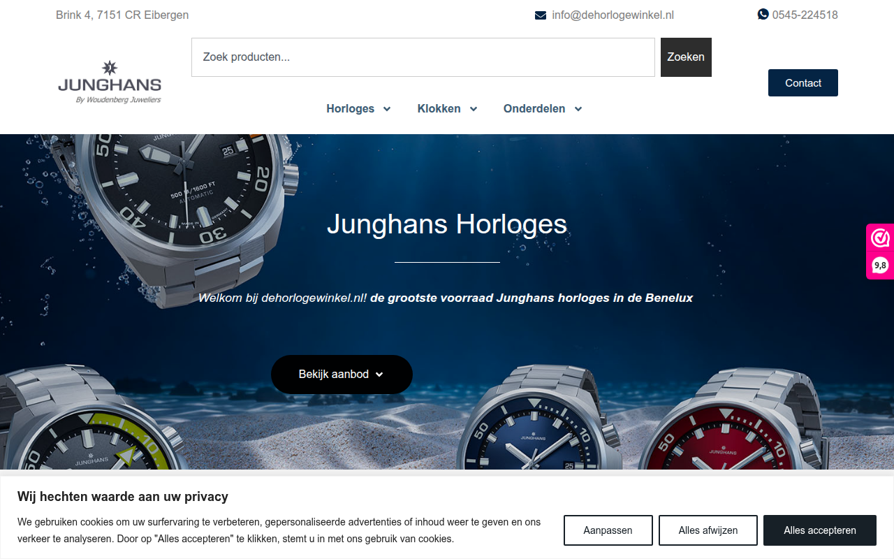 Screenshot van dehorlogewinkel.nl