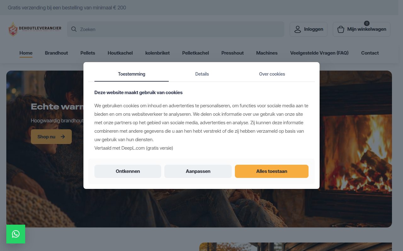Screenshot van dehoutleverancier.nl