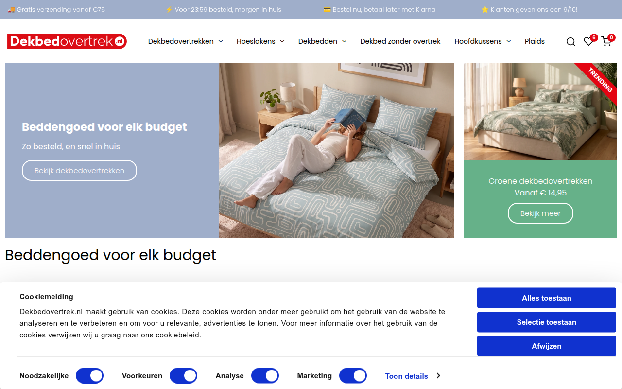 Screenshot van dekbedovertrek.nl