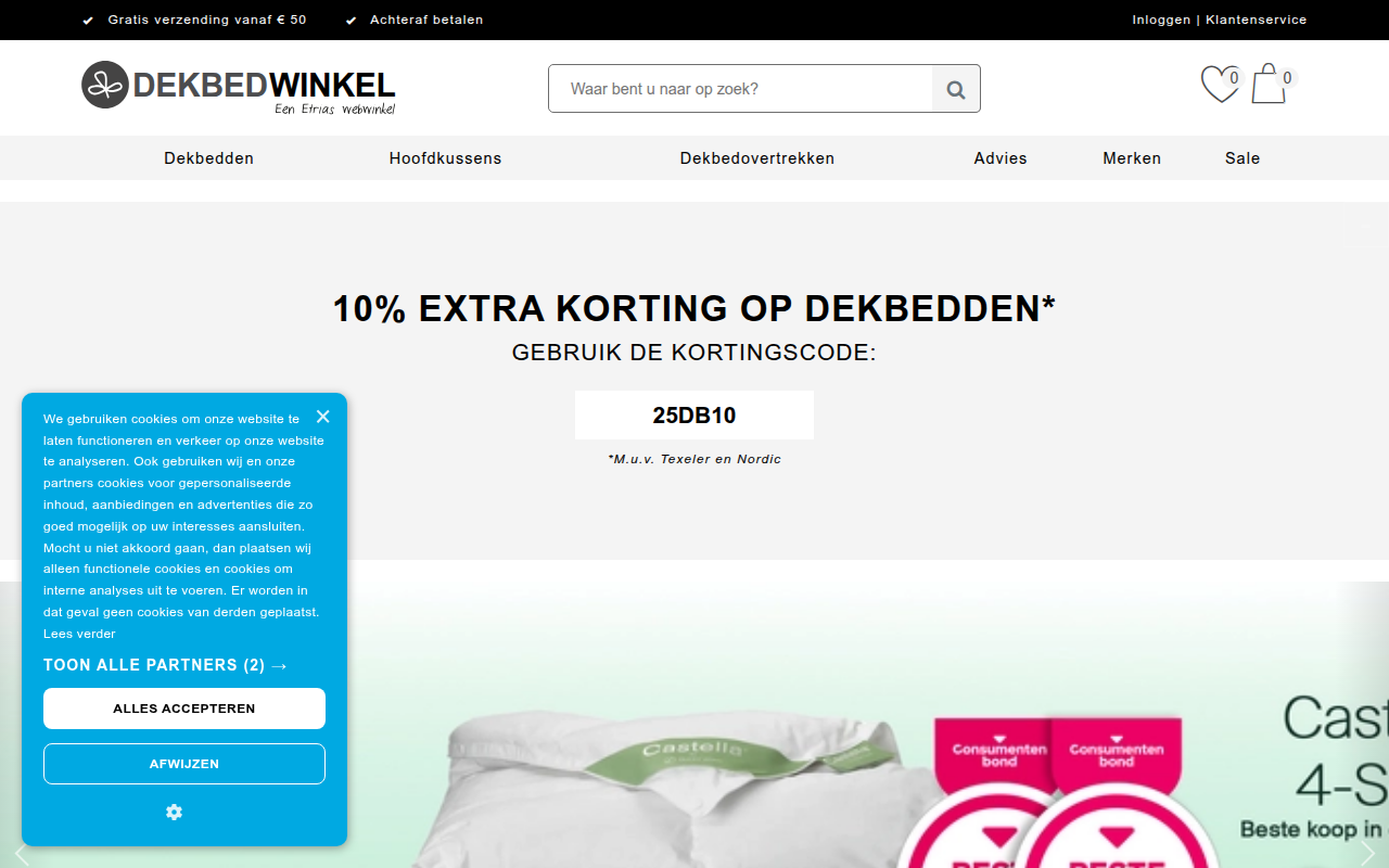 Screenshot van dekbedwinkel.com