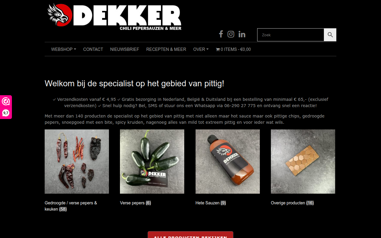 Screenshot van dekkerpepper.nl