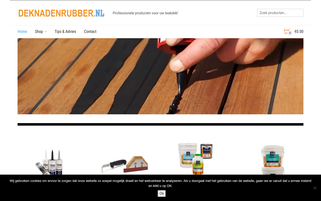 Screenshot van deknadenrubber.nl