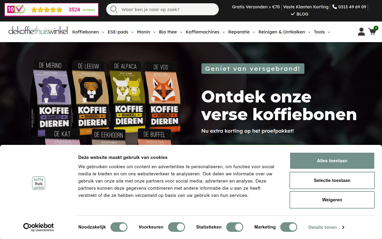 Screenshot van dekoffiethuiswinkel.nl