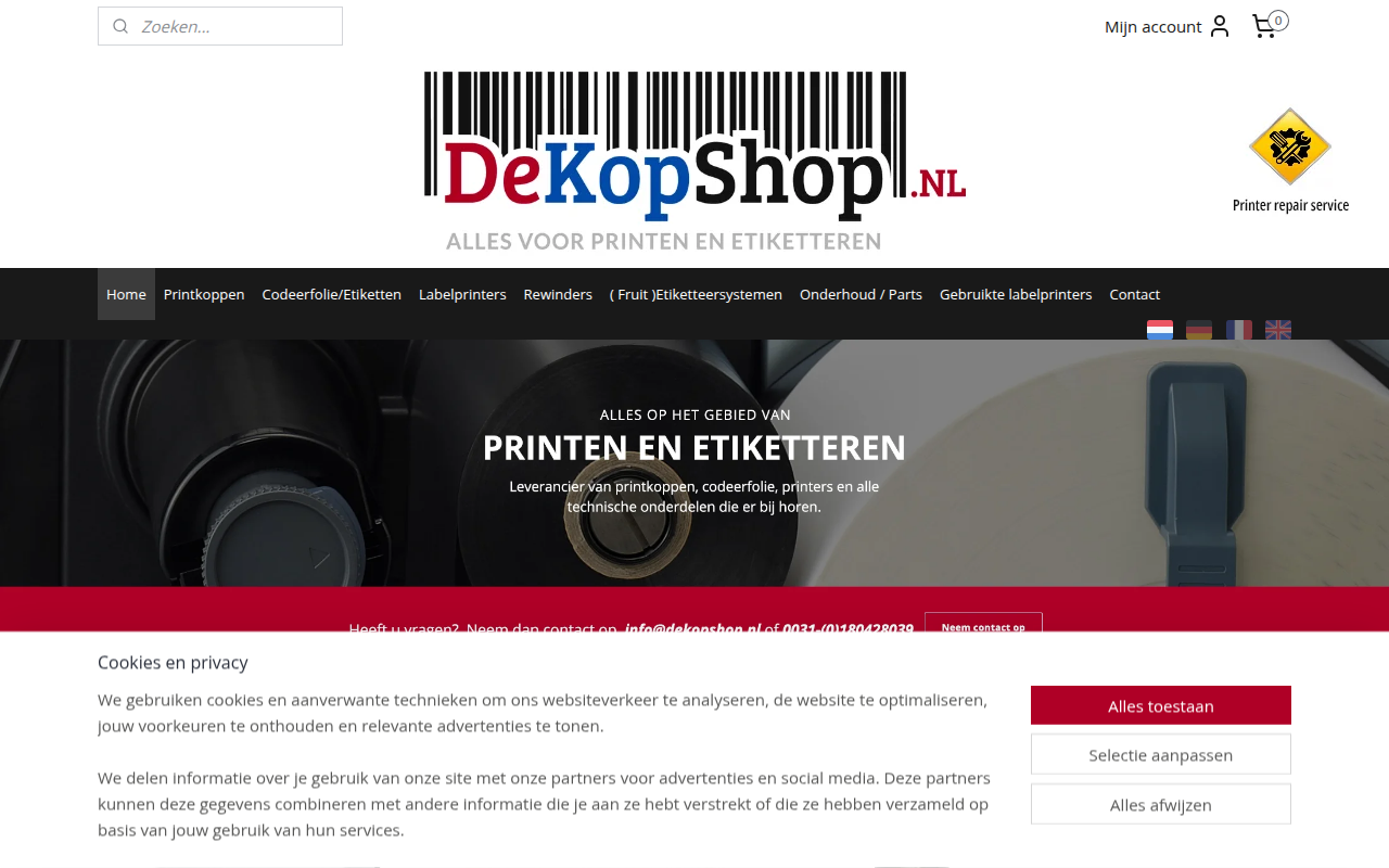 Screenshot van dekopshop.nl