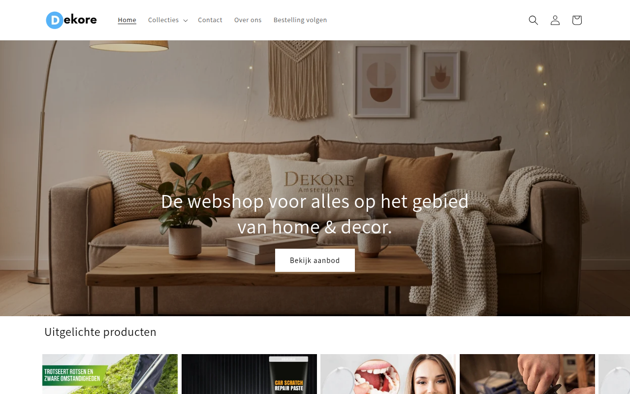 Screenshot van dekore.nl