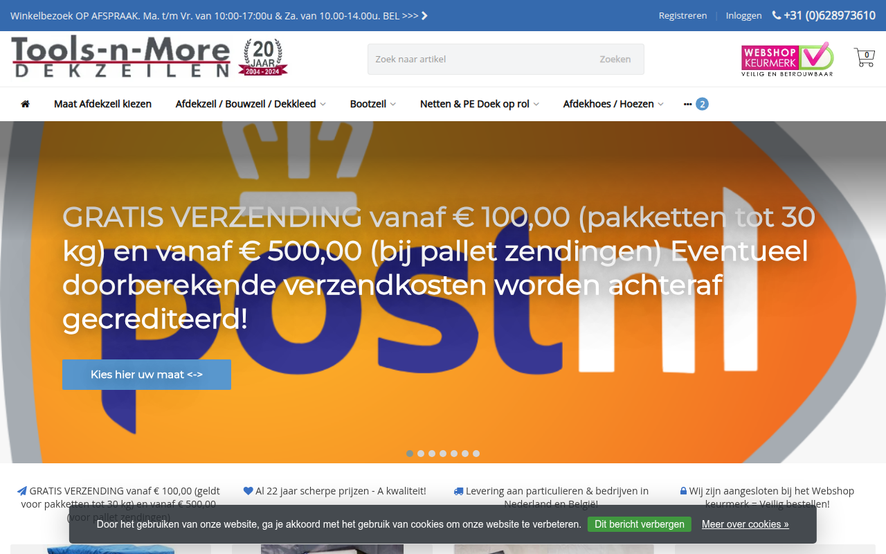 Screenshot van dekzeilen-bestellen.nl