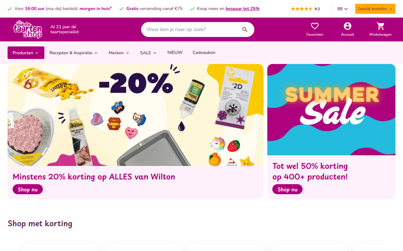 Screenshot van deleukstetaartenshop.be
