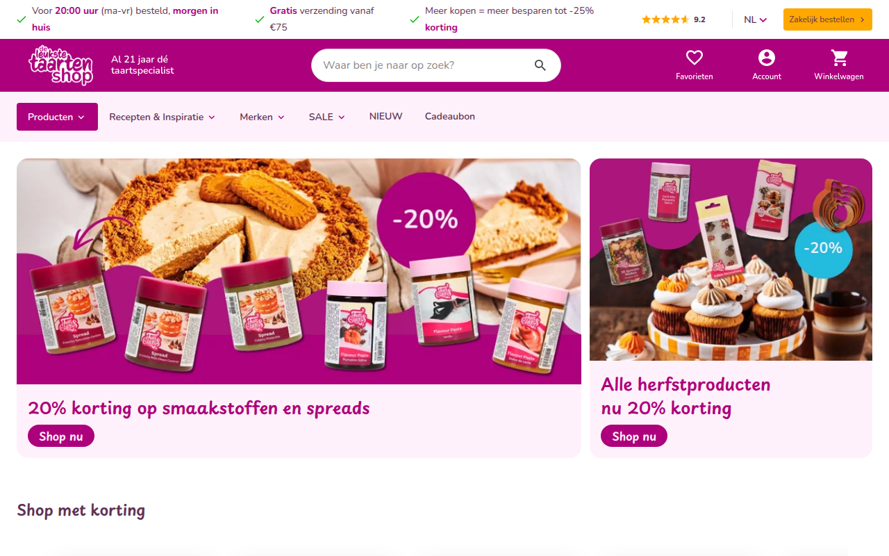 Screenshot van deleukstetaartenshop.nl