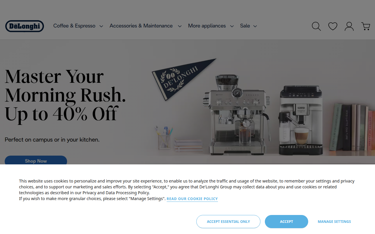 Screenshot van delonghi.com