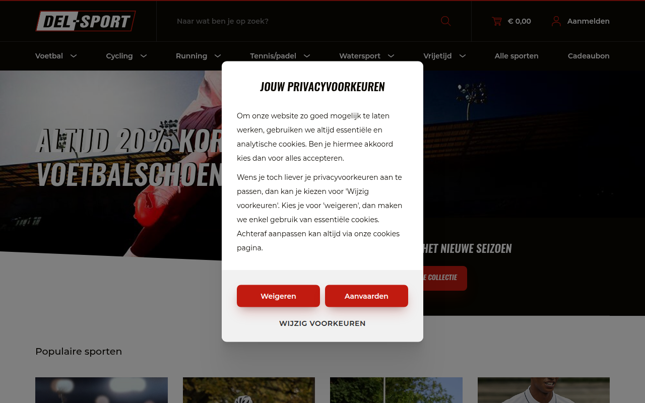 Screenshot van delsport.com