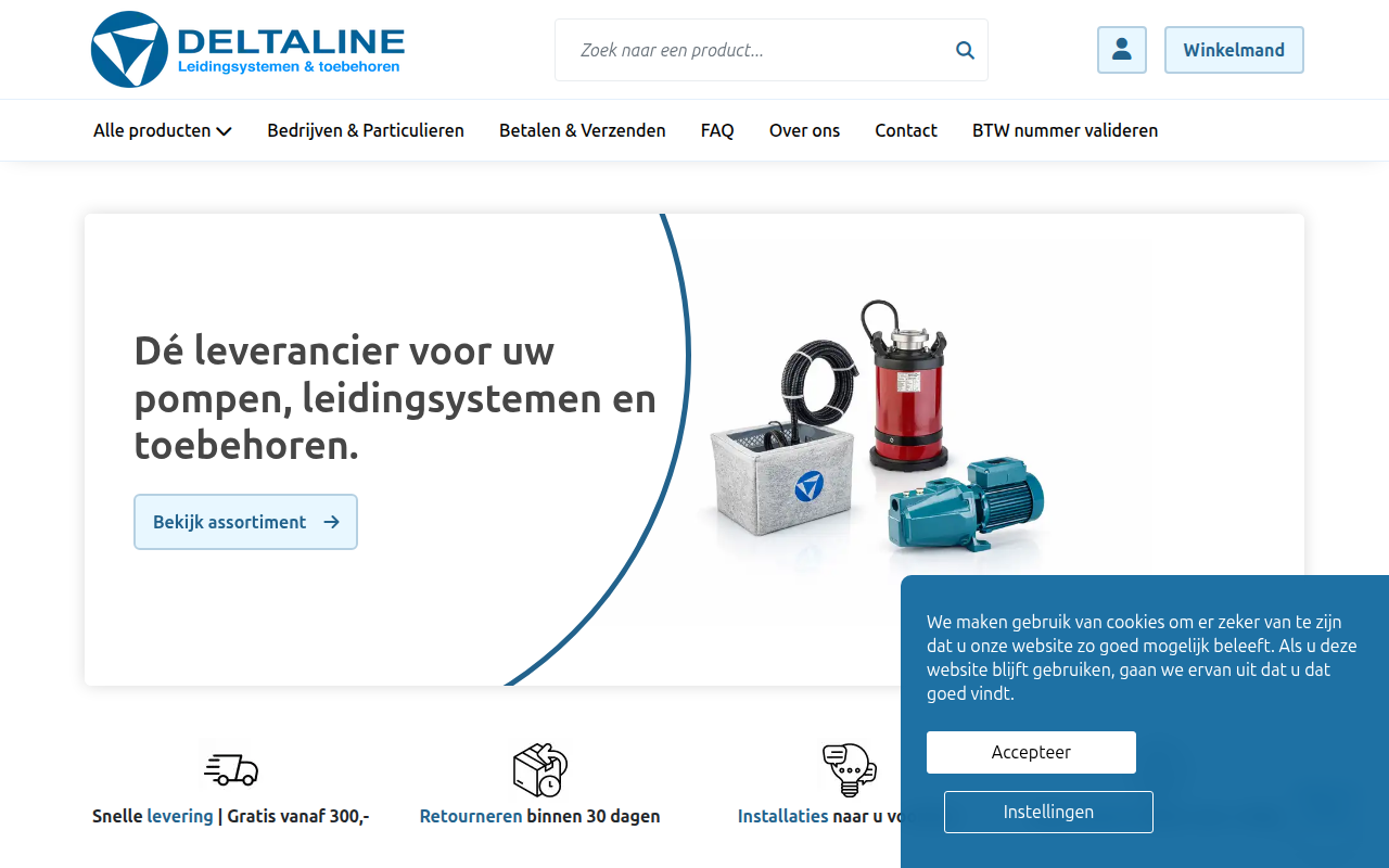 Screenshot van deltaline.nl