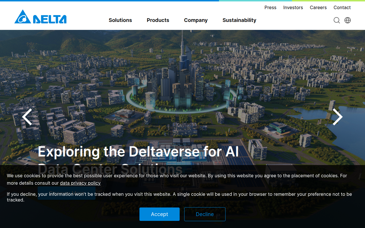 Screenshot van deltaww.com