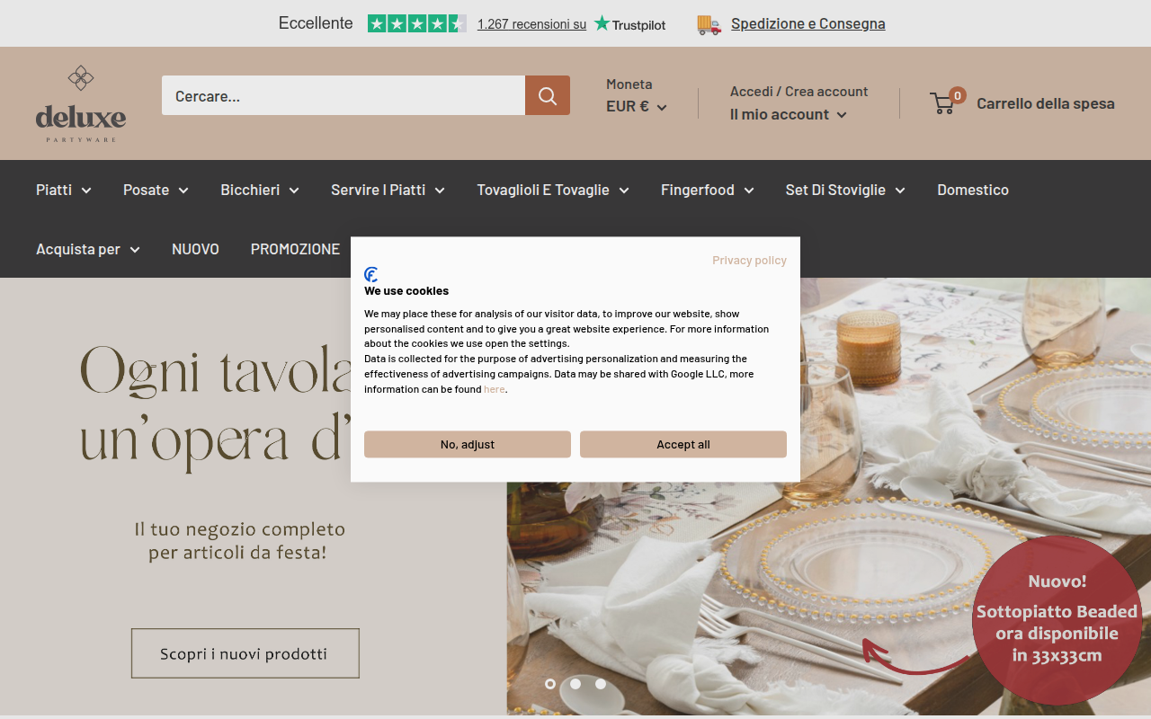 Screenshot van deluxepartyware.com