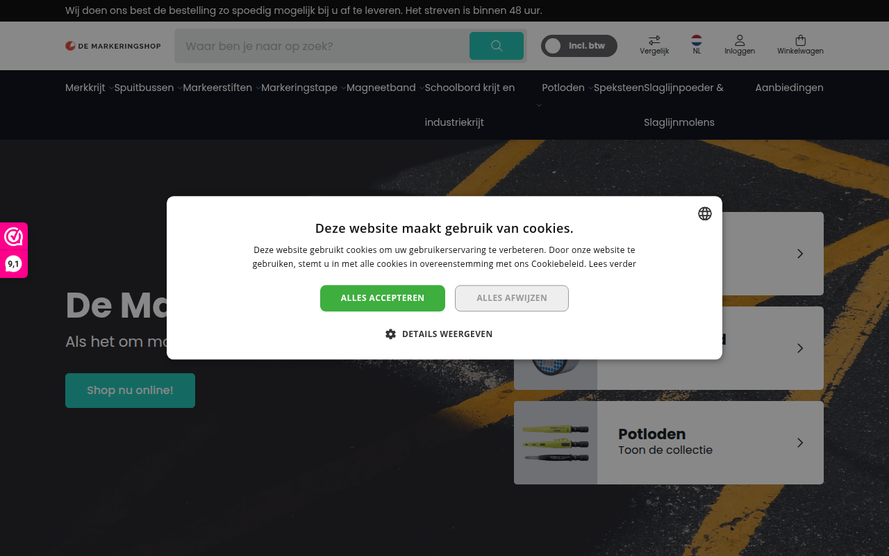 Screenshot van demarkeringshop.nl