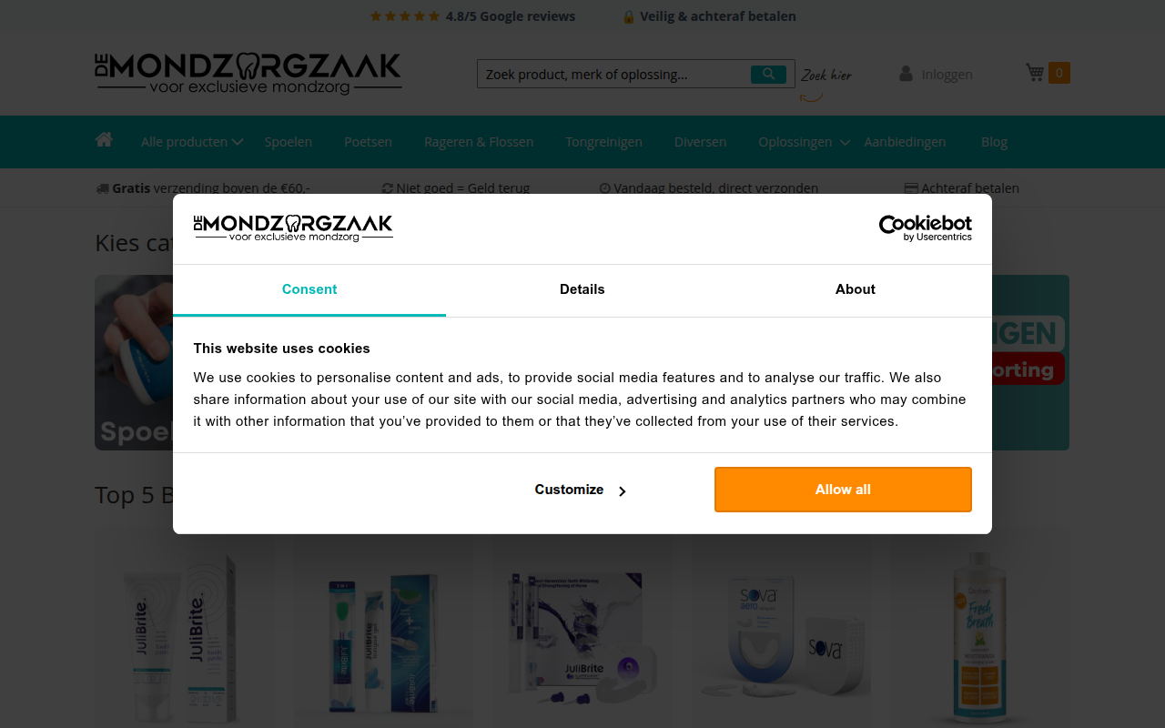 Screenshot van demondzorgzaak.nl
