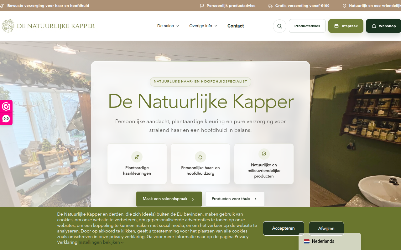 Screenshot van denatuurlijkekapper.nl